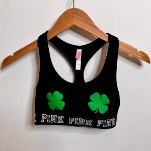 PINK Victoria's Secret Black Sports Bra with Irish Shamrocks
